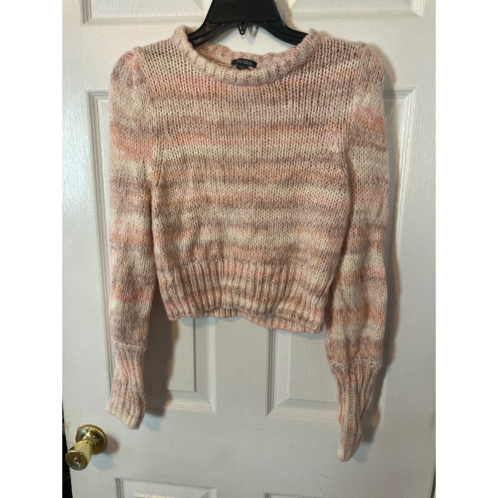 Wild Fable Pink Striped Cropped Sweater Puff Sleeve Space Dye Knit Small